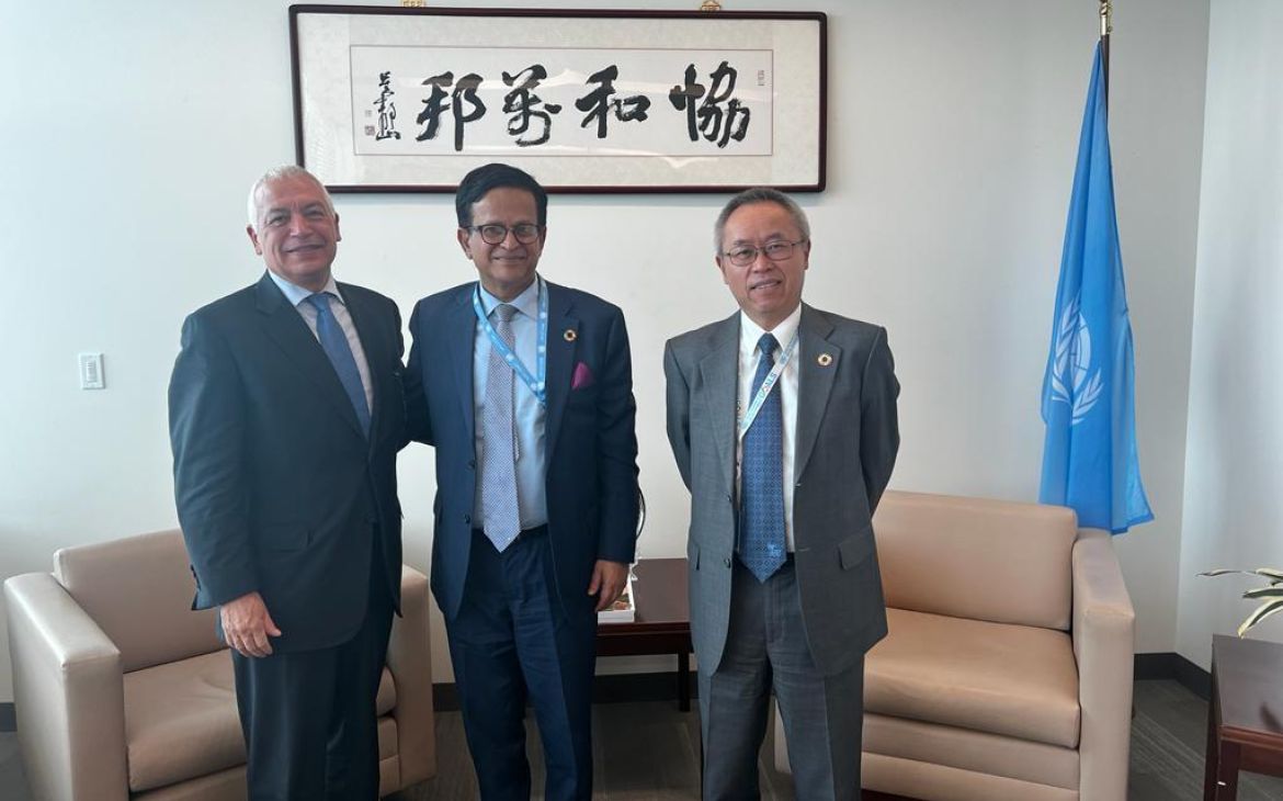 UNITAR Executive Director Mr. Nikhil Seth with Mr. Li Junhua, USG of UN DESA, and UNITAR NYO Head of Office Mr. Marco Suazo