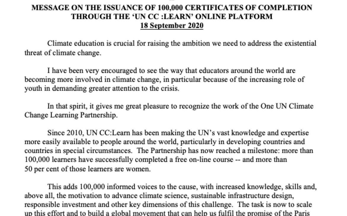 Letter from UN Secretary-General to UN CC:Learn