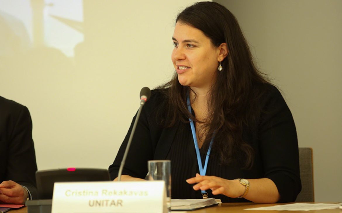 Cristina Rekakavas, UNITAR, presents at the 7th ACE Dialogue side-event of the SB50