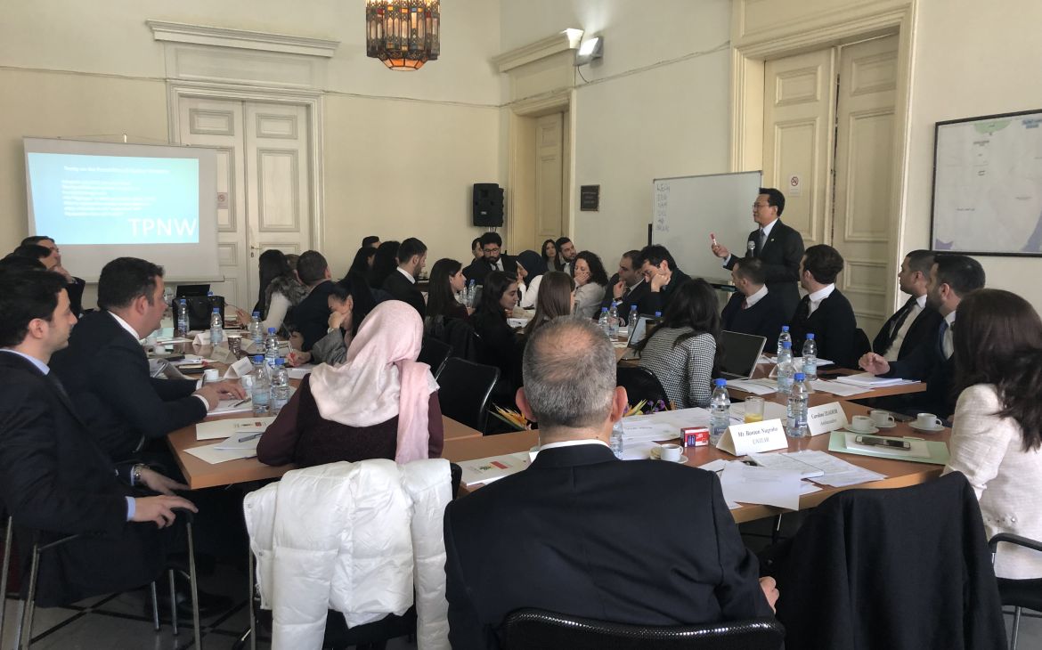 Mr. Bantan Nugroho presenting to the participants the essential treaties and conventions on disarmament.