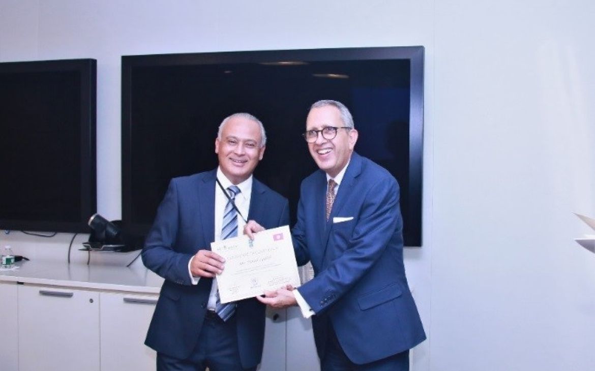 H.E. Mr. Moncef Baati, Permanent Representative to the Mission of Tunisia, attended the conclusion of the training session, and distributed a Certificate of Completion to the nine Tunisian Diplomats who completed the training course with UNITAR