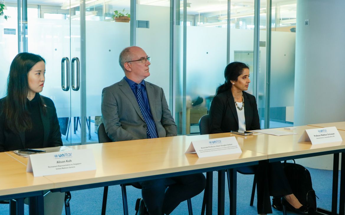 Signing Ceremony CIFAL Singapore - Ms. Alison Koh, Associate Professor Adam Douglas Switzer, and Professor Madhavi Srinivasan