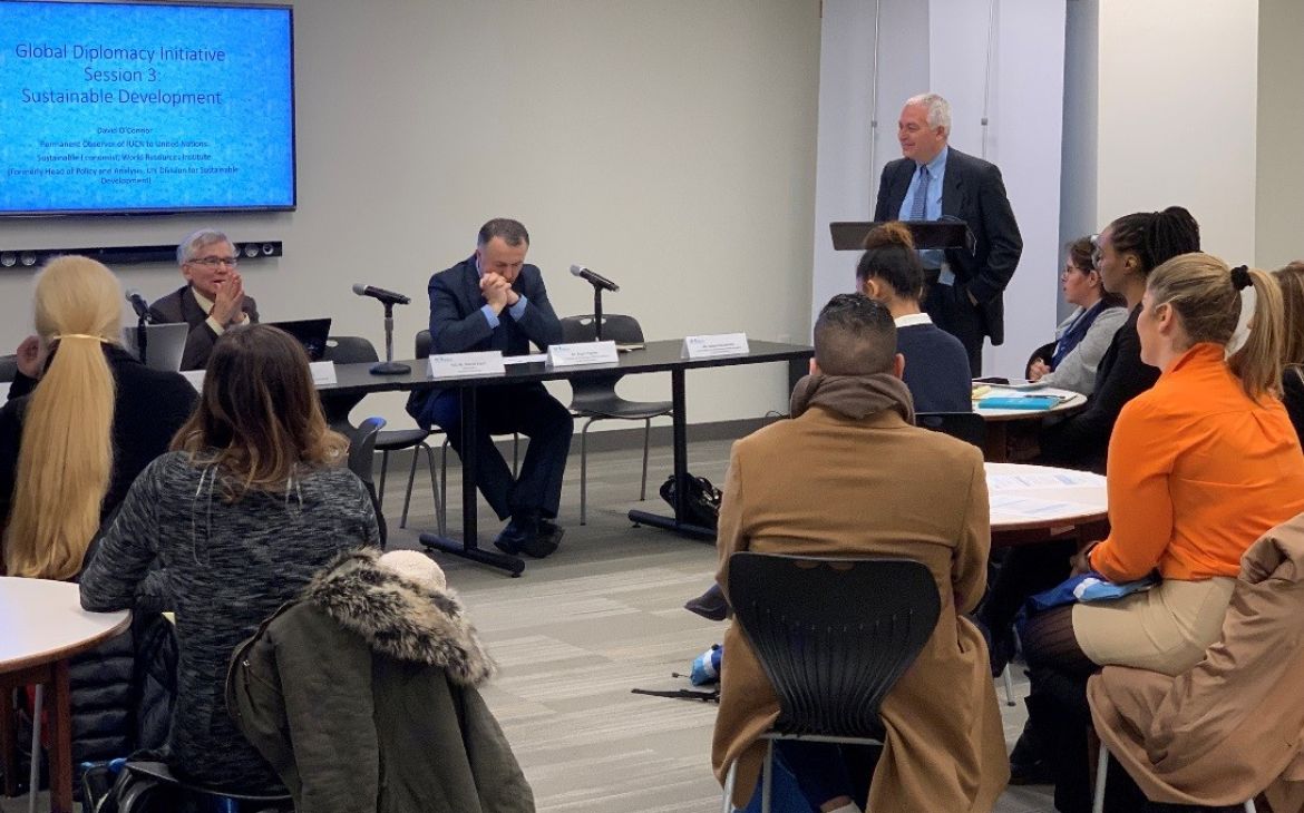 Mr. Marco A. Suazo introduces panelists at the inauguration of the UNITAR Global Diplomatic Initiative Programme