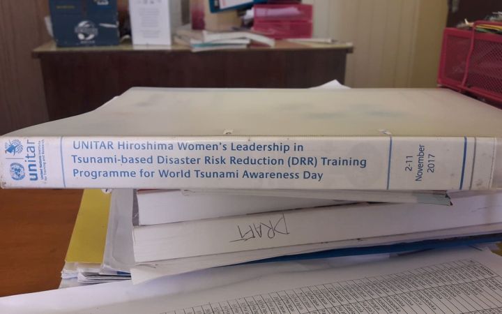 Notes and materials from the UNITAR trainings Lu’isa participated in as part of the Disaster Risk Reduction Programme have continued to be a reference for her on the job. 