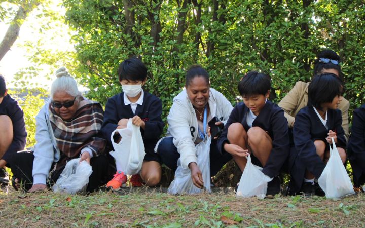 DRR training participants' activity with students outdoors