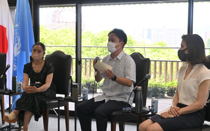 Power of Youth from Hiroshima panelists (L-R): Kako Okuno (Fridays For Future Hiroshima Organizer), Kento Suzuki (Personalization Project Founder), Mary Popeo (Peace Culture Village Cofounder)