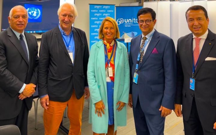 From right to left: Ambassador Marco Suazo, Mr. Charles Landry, Dr. May East, Mr. Nikhil Seth and Mr. Alex Mejia. 