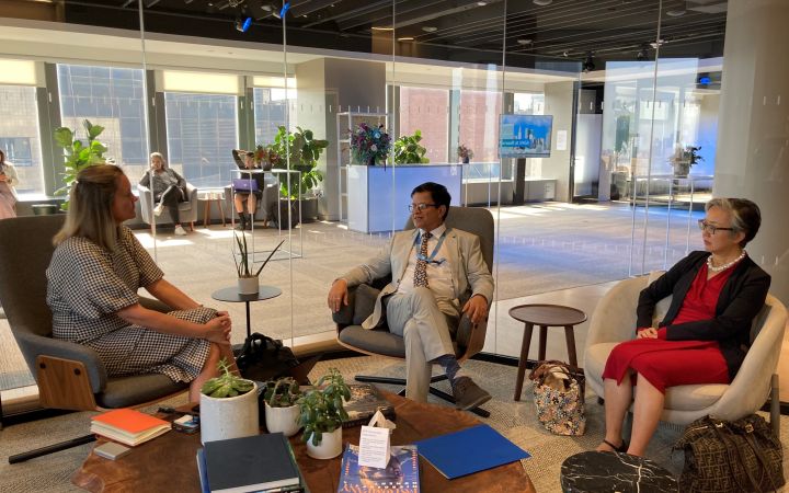 L-R Kate BEHNCKEN, Corporate Vice President, Microsoft Philanthropies; Nikhil SETH, United Nations Assistant Secretary-General, Executive Director, UNITAR; Mihoko KUMAMOTO, Director Division for Prosperity, UNITAR