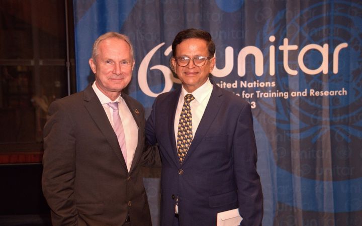  77th UNGA President H.E. Mr. Csaba Kőrösi and UNITAR Executive Director Mr. Nikhil Seth at the UNITAR 60th Anniversary concert in Carnegie Hall