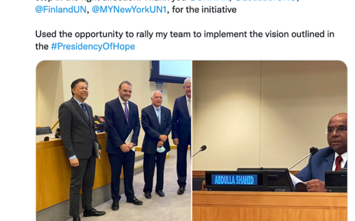 Tweet from PGA-elect H.E. Mr. Abdulla Shahid