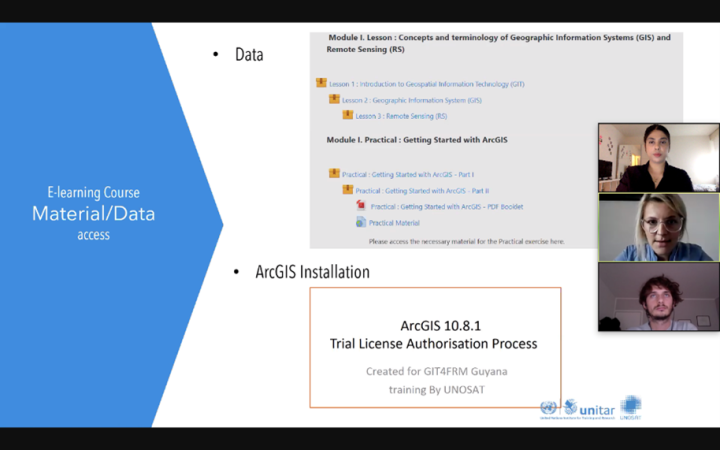 Screenshot of the opening webinar of the e-learning course on Geospatial Information Technology for Flood Risk Management on 16 November 2020
