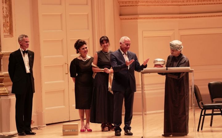 Left: Mr. Benjamin Woodroffe, President of the Global Foundation for the Performing Arts; Center: H.E. Marco A Suazo, Head of the office, UNITAR-NYO; Right: H.E. Dr. Mohamed Al-Hassan, the Ambassador of Oman to the UN