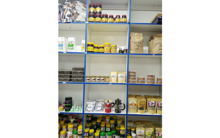 Display of products sold at Angeline's store