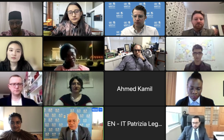 Screenshot of Ambassador Suazo, UNITAR staff, Columbia Law School mediators, and participants