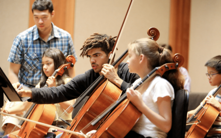 Music students playing instruments