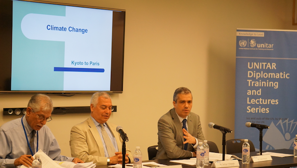 A keynote speech by Santiago Villalpando (right) (Photo – UNITAR)